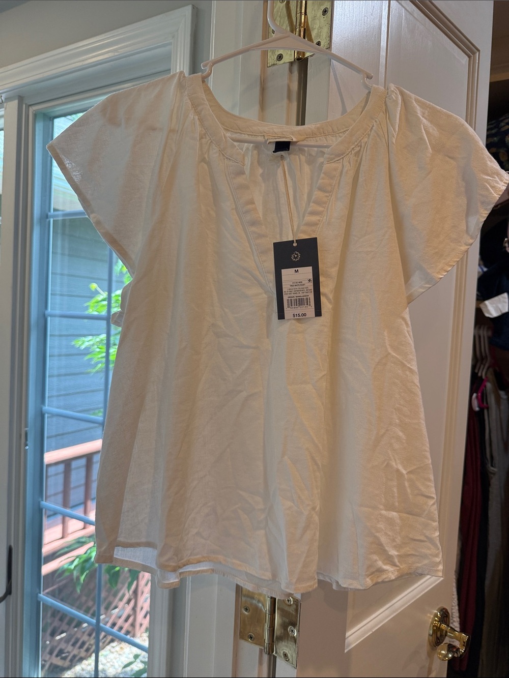 Universal Thread Cream Flutter Sleeve Peasant Top